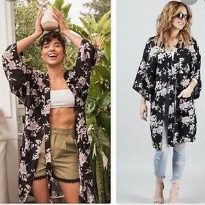 Spiritual Gangster Black Floral Kimono